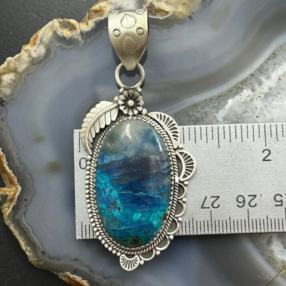 Sterling Southwestern Style Elongated Shattuckite Decorated Pendant For Women